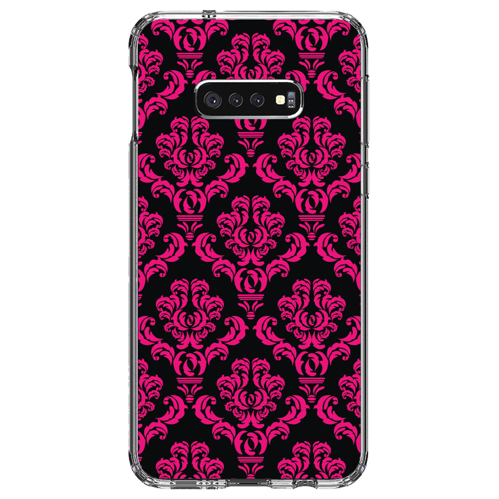 Black Hot Pink Damask Pattern Clear Shockproof iPhone Case, view 18