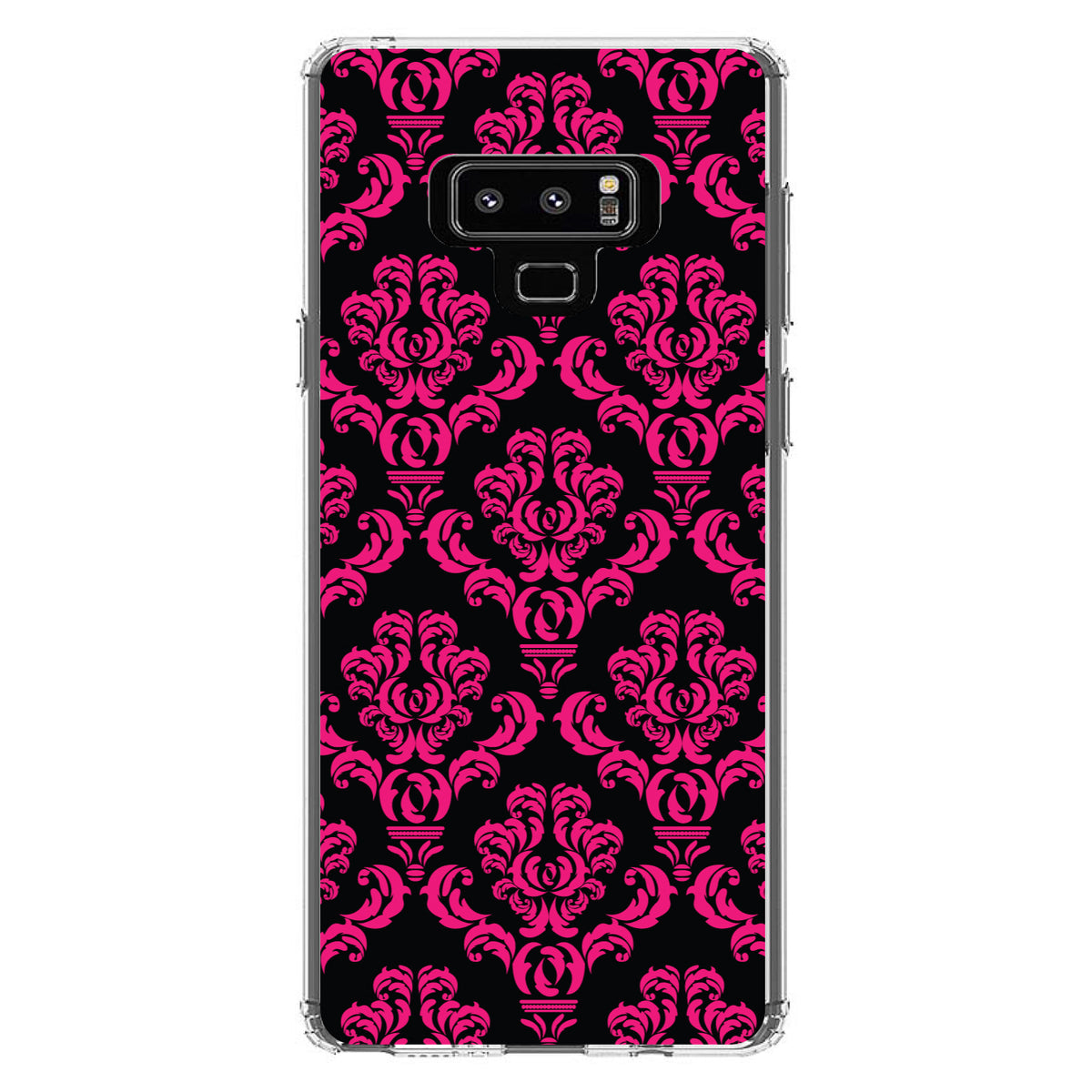 Black Hot Pink Damask Pattern Clear Shockproof iPhone Case, view 11