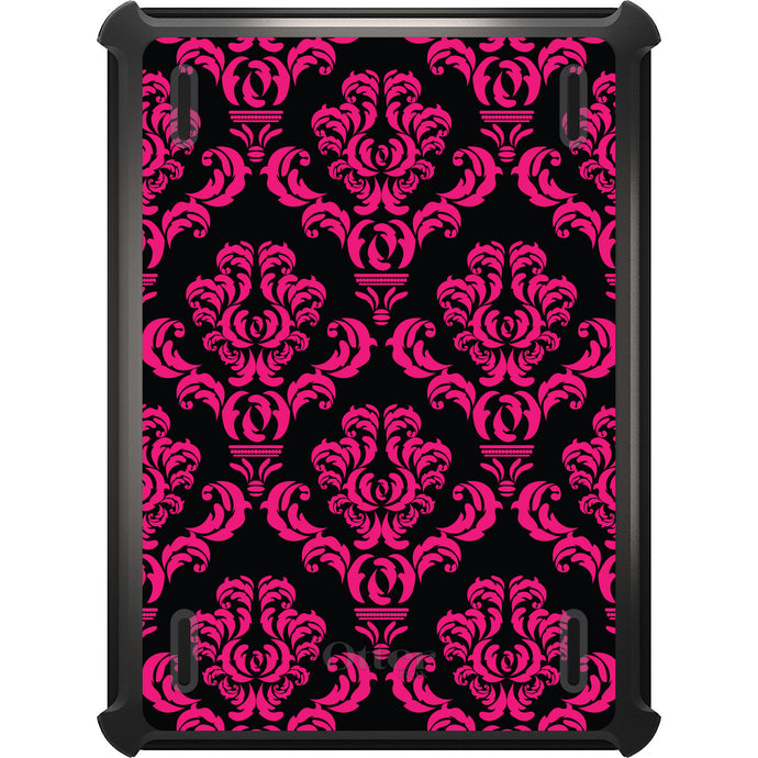 DistinctInk™ OtterBox Defender Series Case for Apple iPad / iPad Pro / iPad Air / iPad Mini - Black Hot Pink Damask Pattern