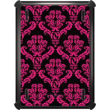 DistinctInk™ OtterBox Defender Series Case for Apple iPad / iPad Pro / iPad Air / iPad Mini - Black Hot Pink Damask Pattern