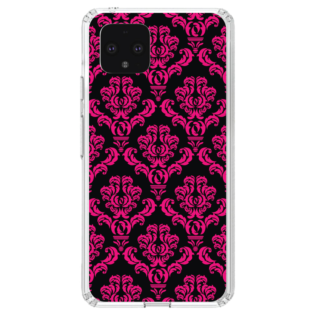 Black Hot Pink Damask Pattern Clear Shockproof iPhone Case, view 23