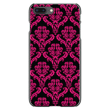 DistinctInk® Hard Plastic Snap-On Case for Apple iPhone or Samsung Galaxy - Black Hot Pink Damask Pattern