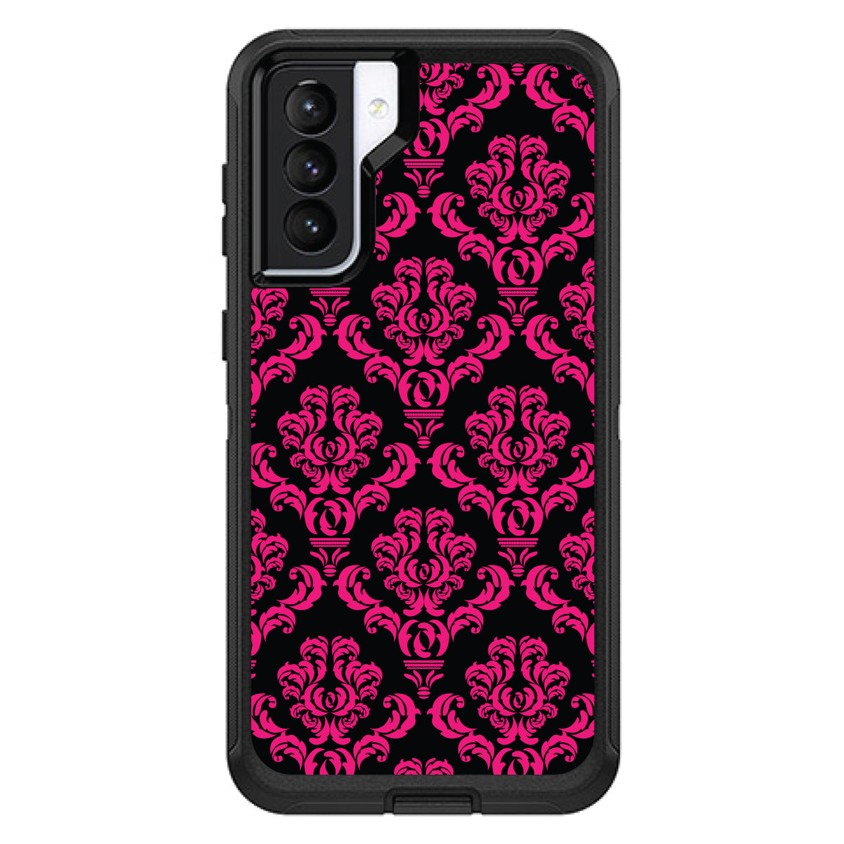 Black Hot Pink Damask Pattern OtterBox Defender Case for iPhone & Galaxy, view 5