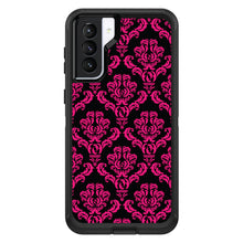 DistinctInk™ OtterBox Defender Series Case for Apple iPhone / Samsung Galaxy / Google Pixel - Black Hot Pink Damask Pattern