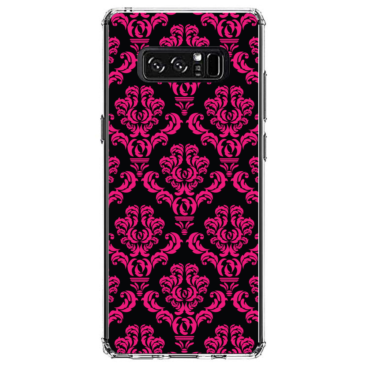 Black Hot Pink Damask Pattern Clear Shockproof iPhone Case, view 12