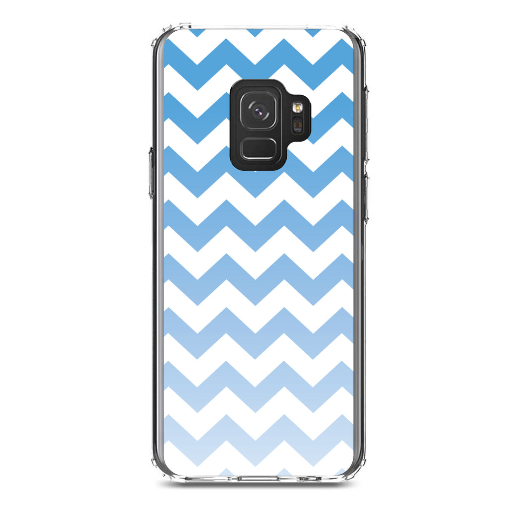 White Blue Fade Ombré Chevron Stripes Clear Shockproof iPhone Case, view 19