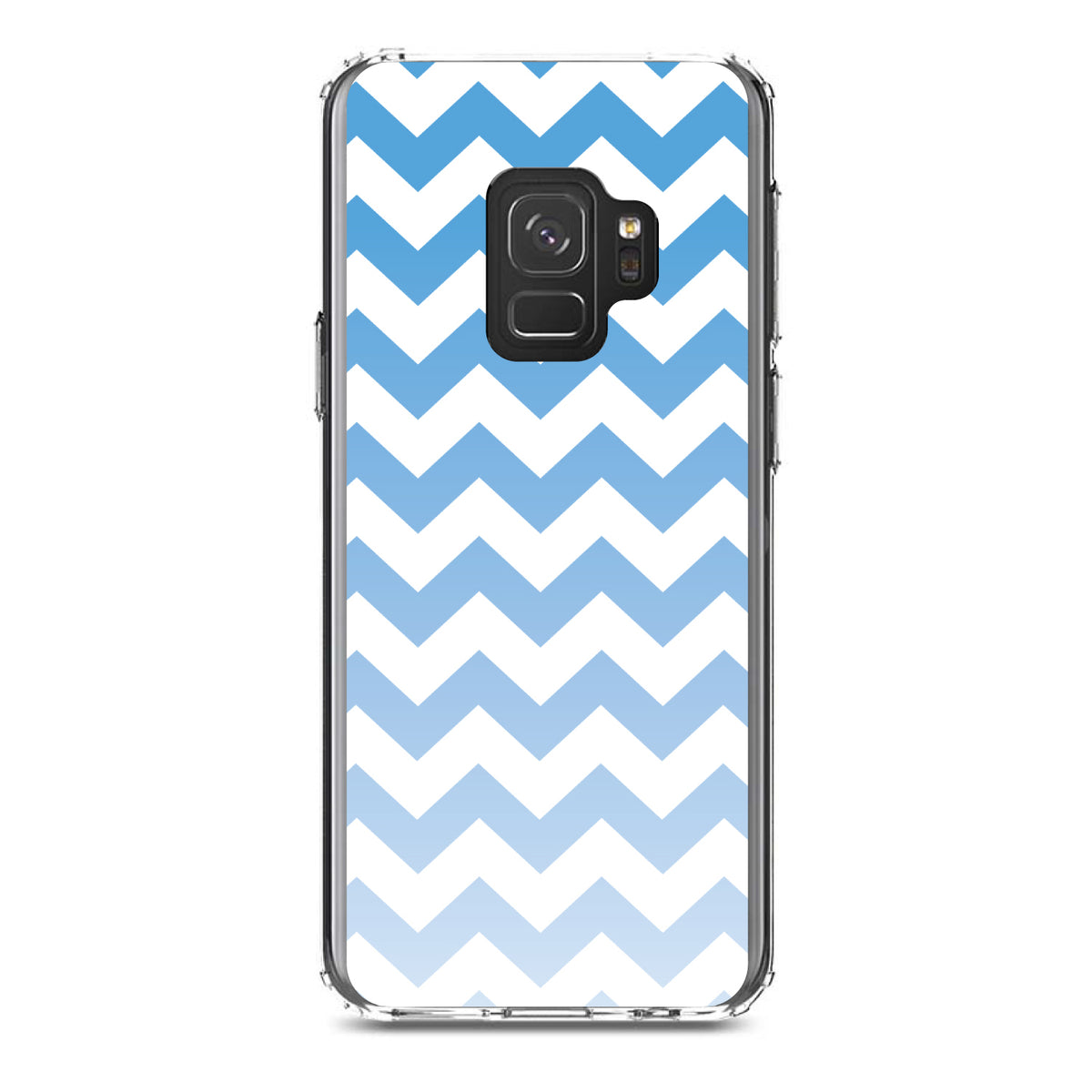 White Blue Fade Ombré Chevron Stripes Clear Shockproof iPhone Case, view 19