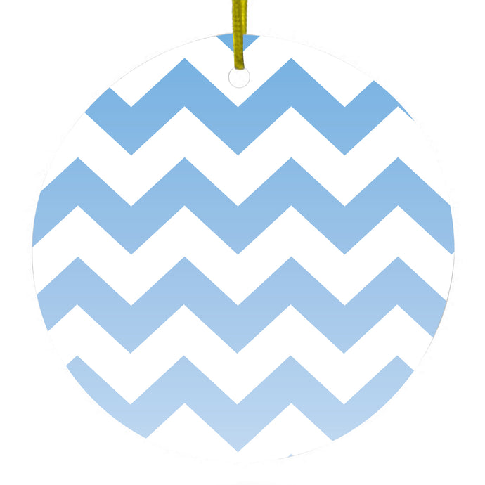 White Blue Fade Ombré Chevron Stripes Ceramic Ornament