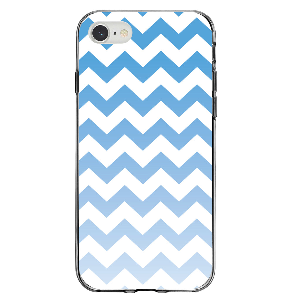 White Blue Fade Ombré Chevron Stripes Clear Shockproof iPhone Case, view 5