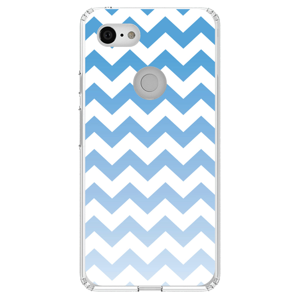 White Blue Fade Ombré Chevron Stripes Clear Shockproof iPhone Case, view 21