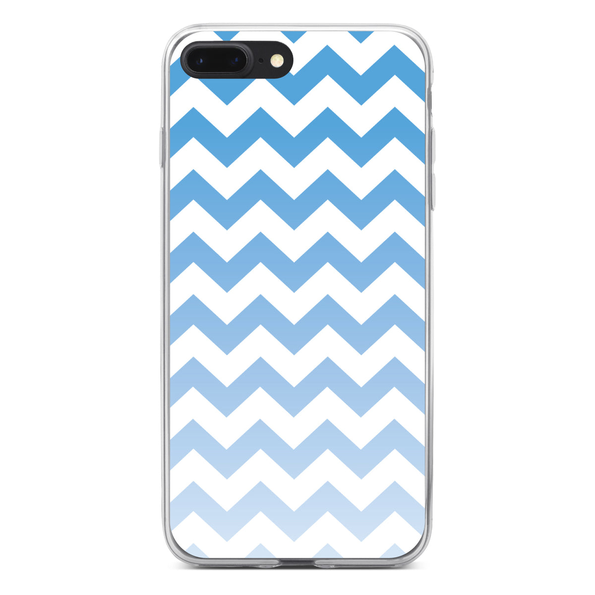 White Blue Fade Ombré Chevron Stripes Clear Shockproof iPhone Case, view 6