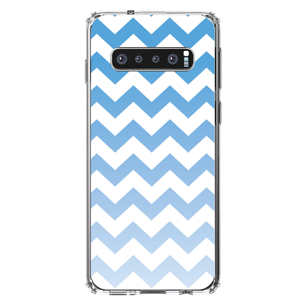 White Blue Fade Ombré Chevron Stripes Clear Shockproof iPhone Case, view 16
