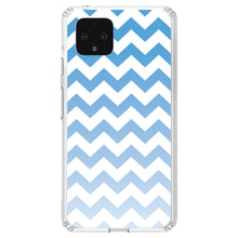 DistinctInk® Clear Shockproof Hybrid Case for Apple iPhone / Samsung Galaxy / Google Pixel - White Blue Fade Ombré Chevron Stripes