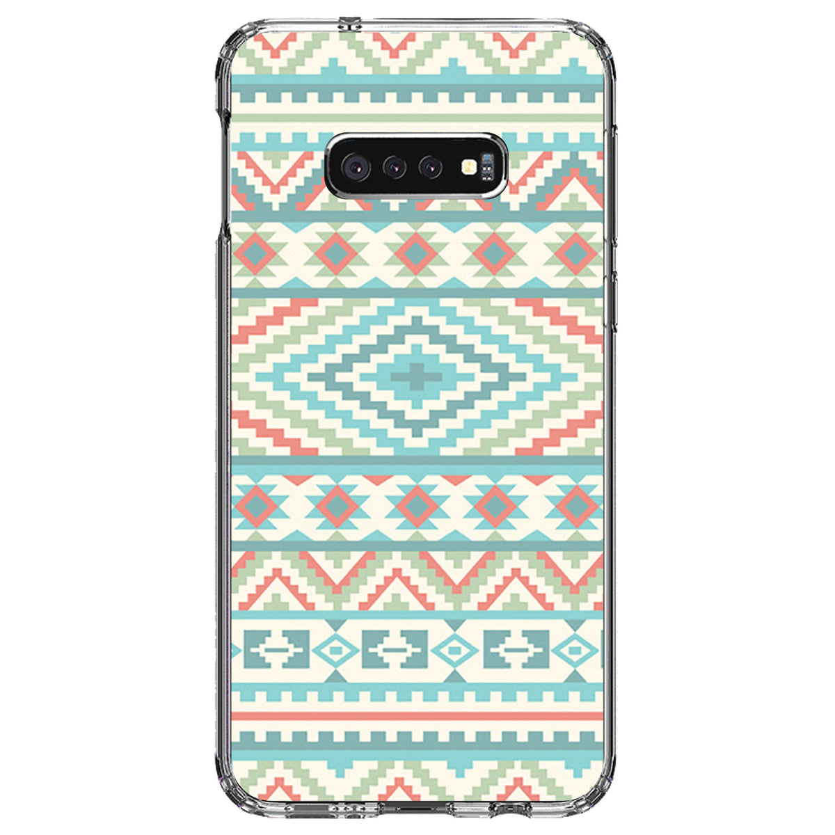 Blue Orange White Tribal Print Clear Shockproof iPhone Case, view 18