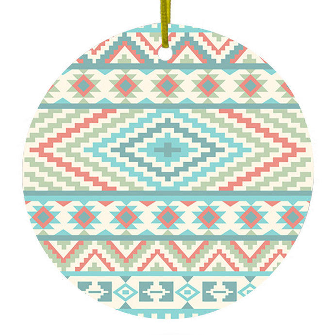 Blue Orange White Tribal Print Ceramic Ornament