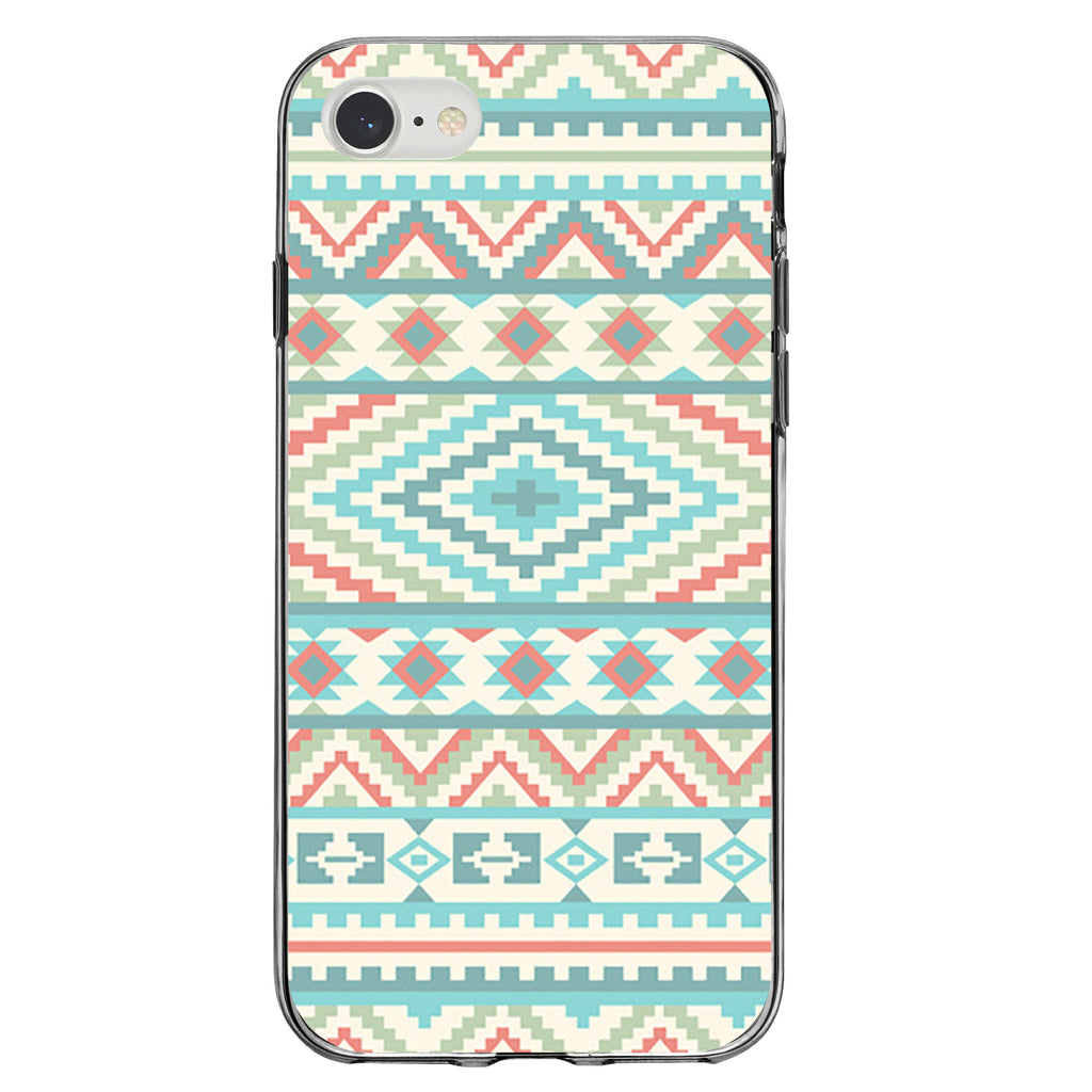 Blue Orange White Tribal Print Clear Shockproof iPhone Case, view 5