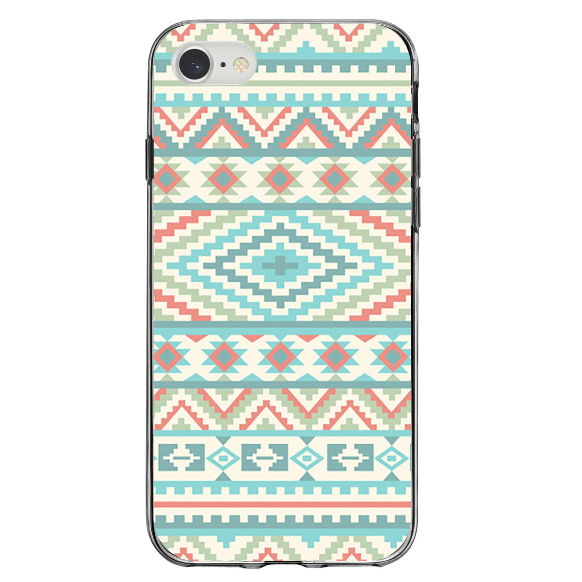 Blue Orange White Tribal Print Clear Shockproof iPhone Case, view 5