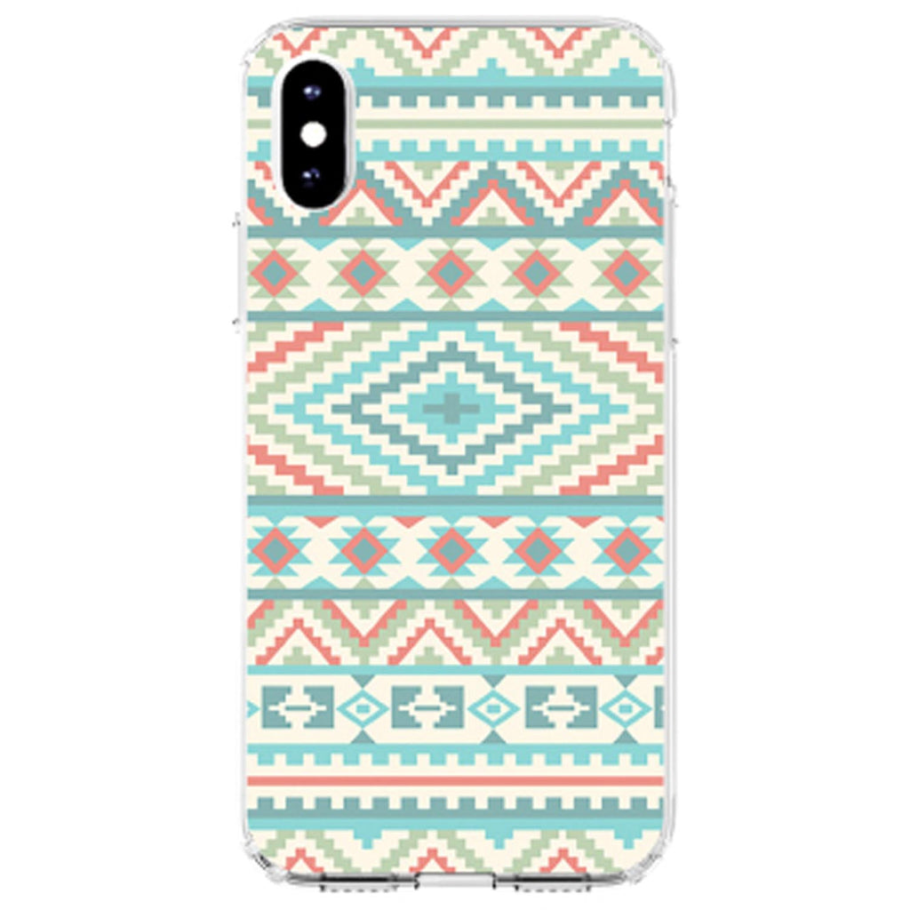 Blue Orange White Tribal Print Clear Shockproof iPhone Case, view 3