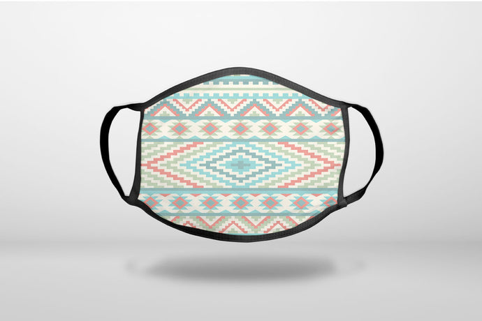 Blue Orange White Tribal Print - 3-Ply Reusable Soft Face Mask Covering, Unisex, Cotton Inner Layer