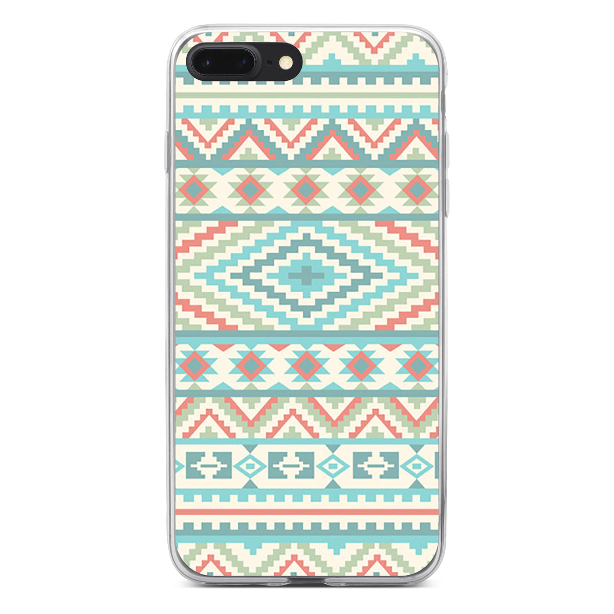 Blue Orange White Tribal Print Clear Shockproof iPhone Case, view 6