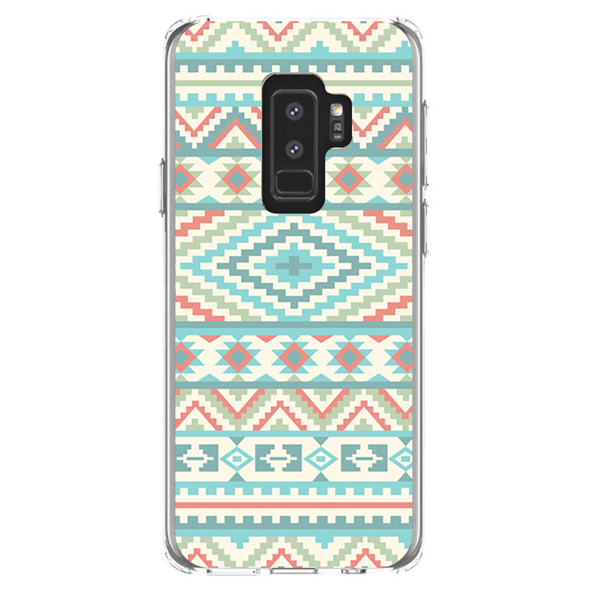Blue Orange White Tribal Print Clear Shockproof iPhone Case, view 20