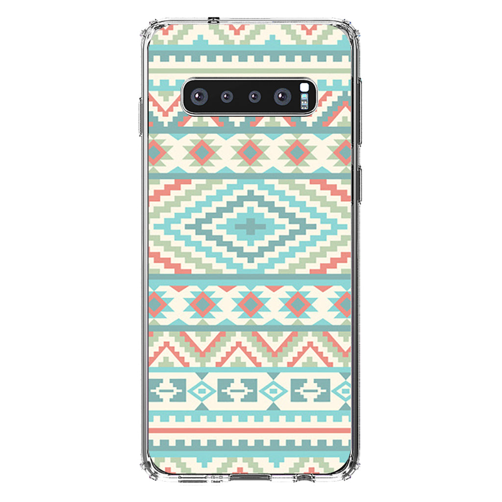 Blue Orange White Tribal Print Clear Shockproof iPhone Case, view 16
