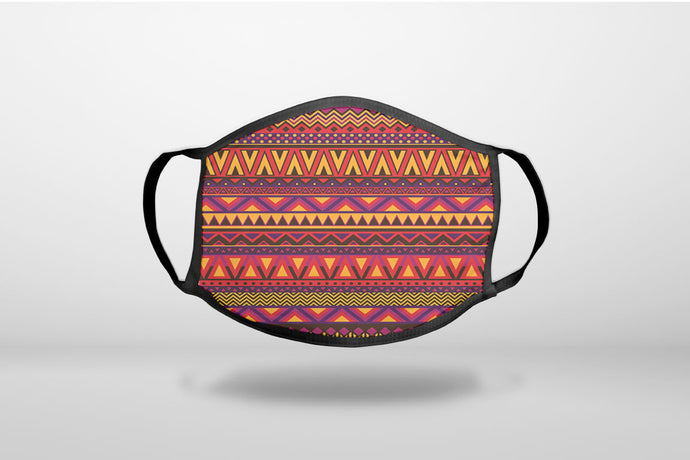 Purple Red Yellow Tribal Print - 3-Ply Reusable Soft Face Mask Covering, Unisex, Cotton Inner Layer