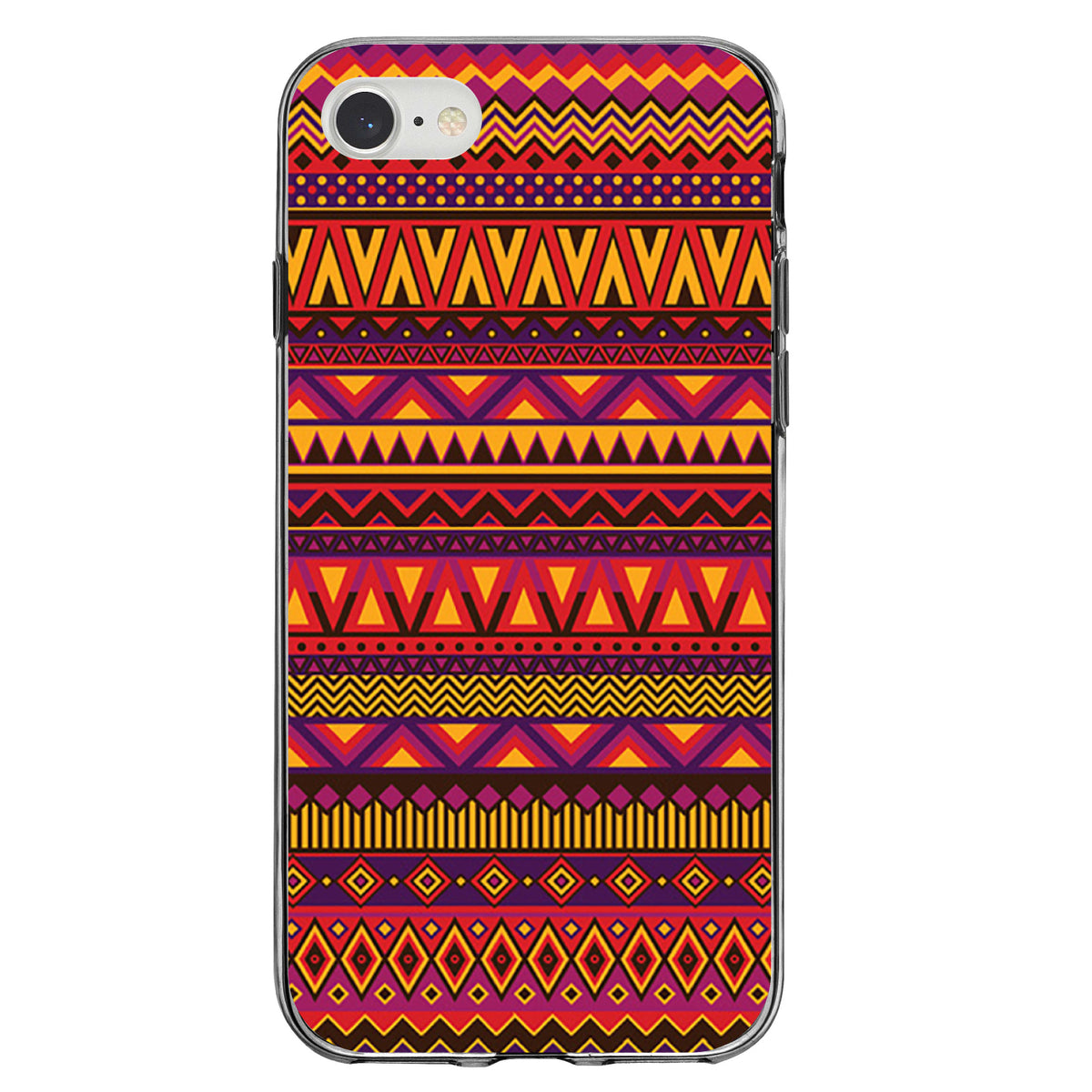 Purple Red Yellow Tribal Print Clear Shockproof iPhone Case, view 5