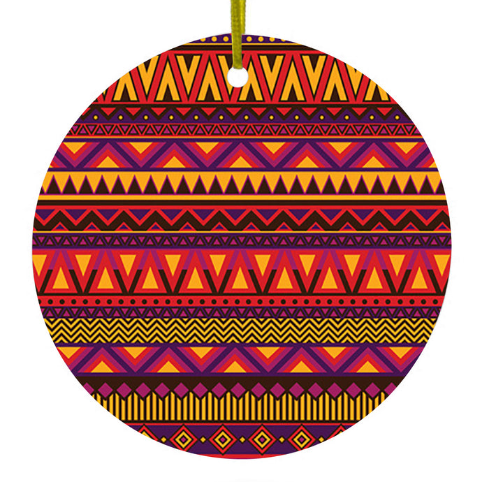 Purple Red Yellow Tribal Print Ceramic Ornament