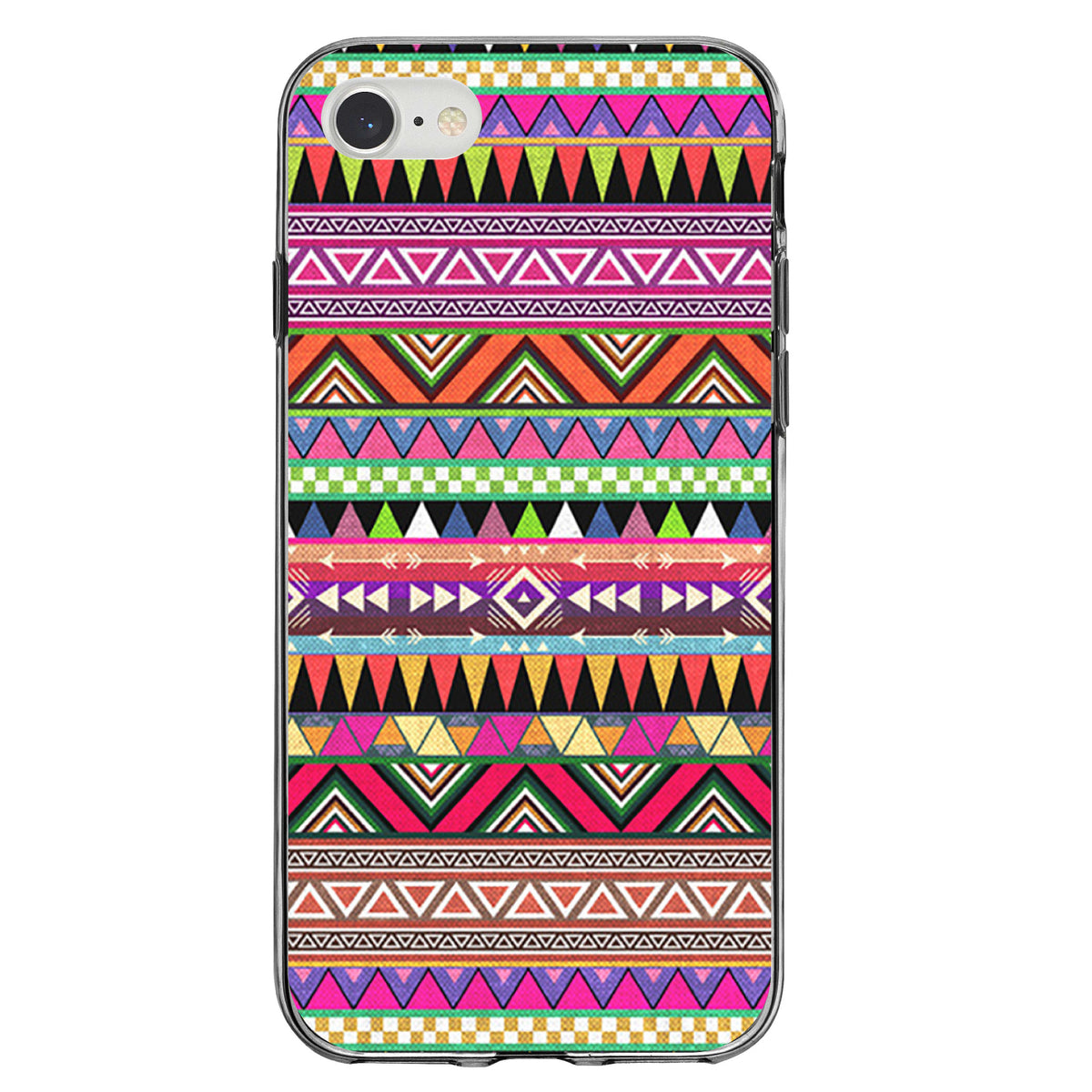 Pink Blue Orange Tribal Print Clear Shockproof iPhone Case, view 5