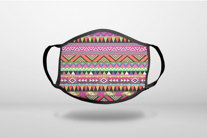 Pink Blue Orange Tribal Print - 3-Ply Reusable Soft Face Mask Covering, Unisex, Cotton Inner Layer
