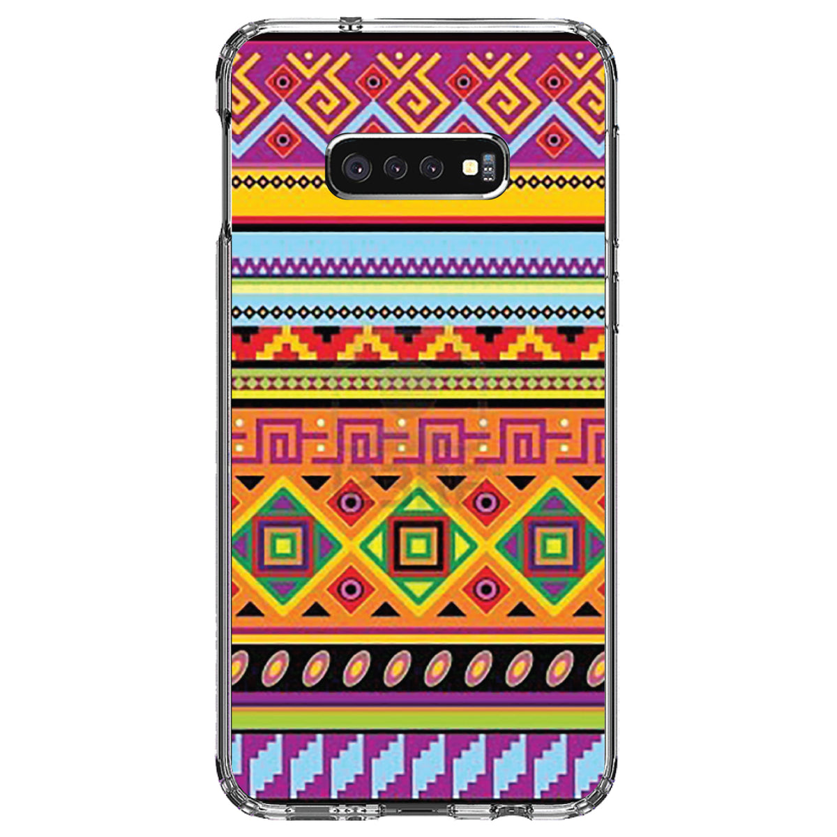Blue Orange Purple Tribal Print Clear Shockproof iPhone Case, view 18