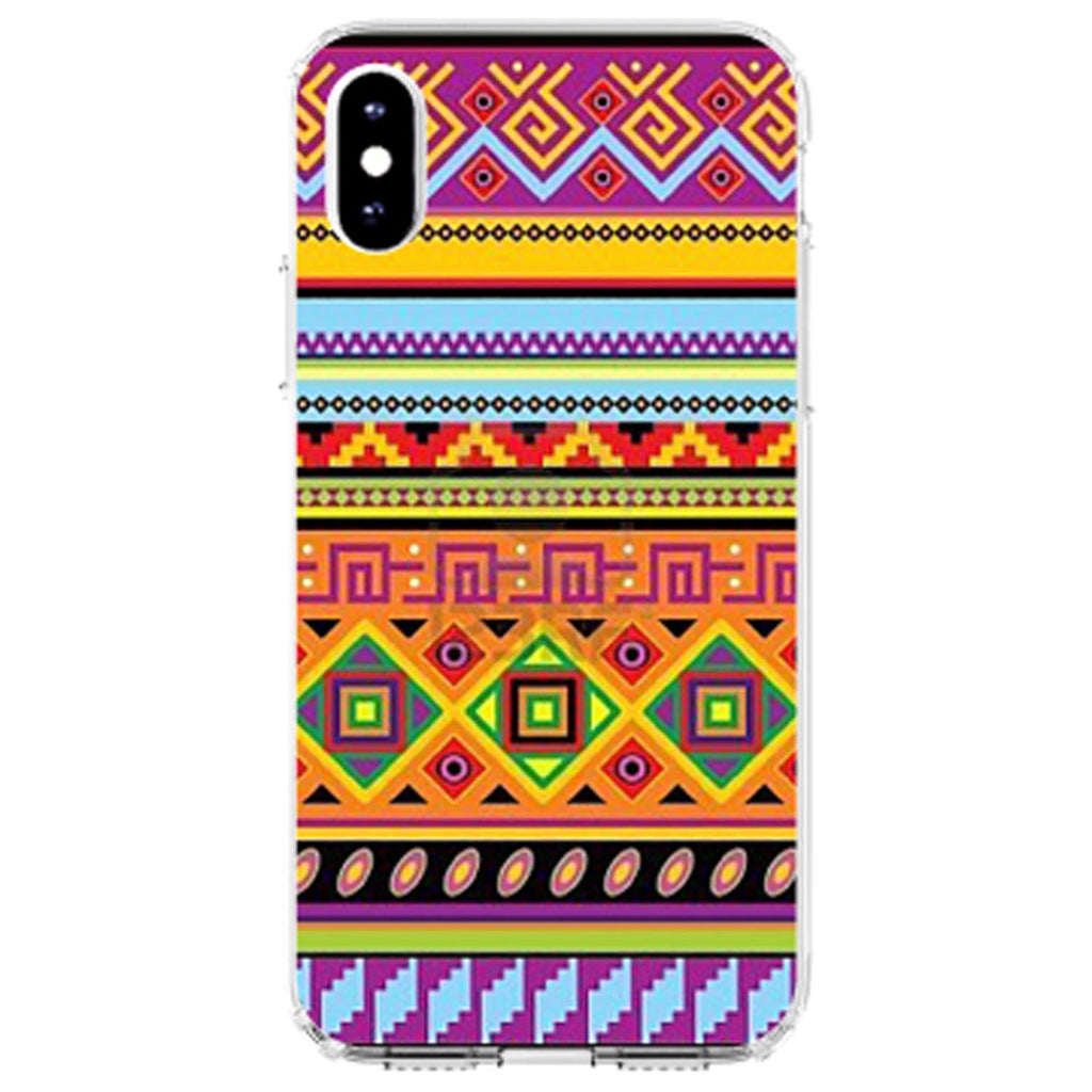 Blue Orange Purple Tribal Print Clear Shockproof iPhone Case, view 3