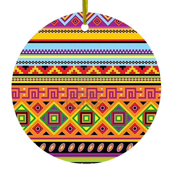 Blue Orange Purple Tribal Print Ceramic Ornament
