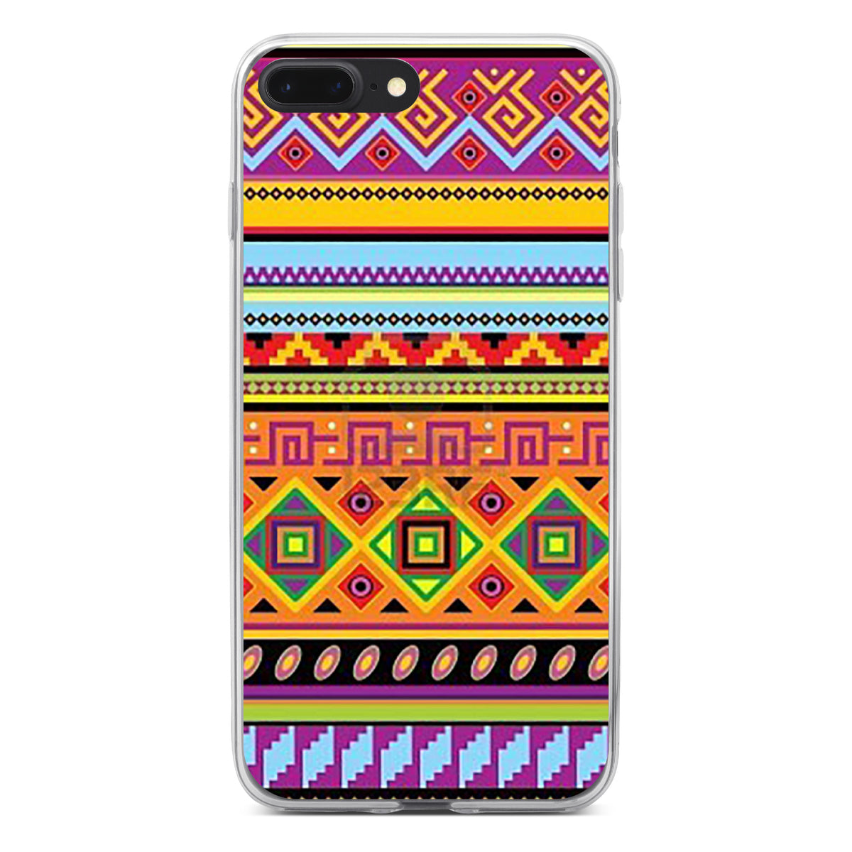 Blue Orange Purple Tribal Print Clear Shockproof iPhone Case, view 6