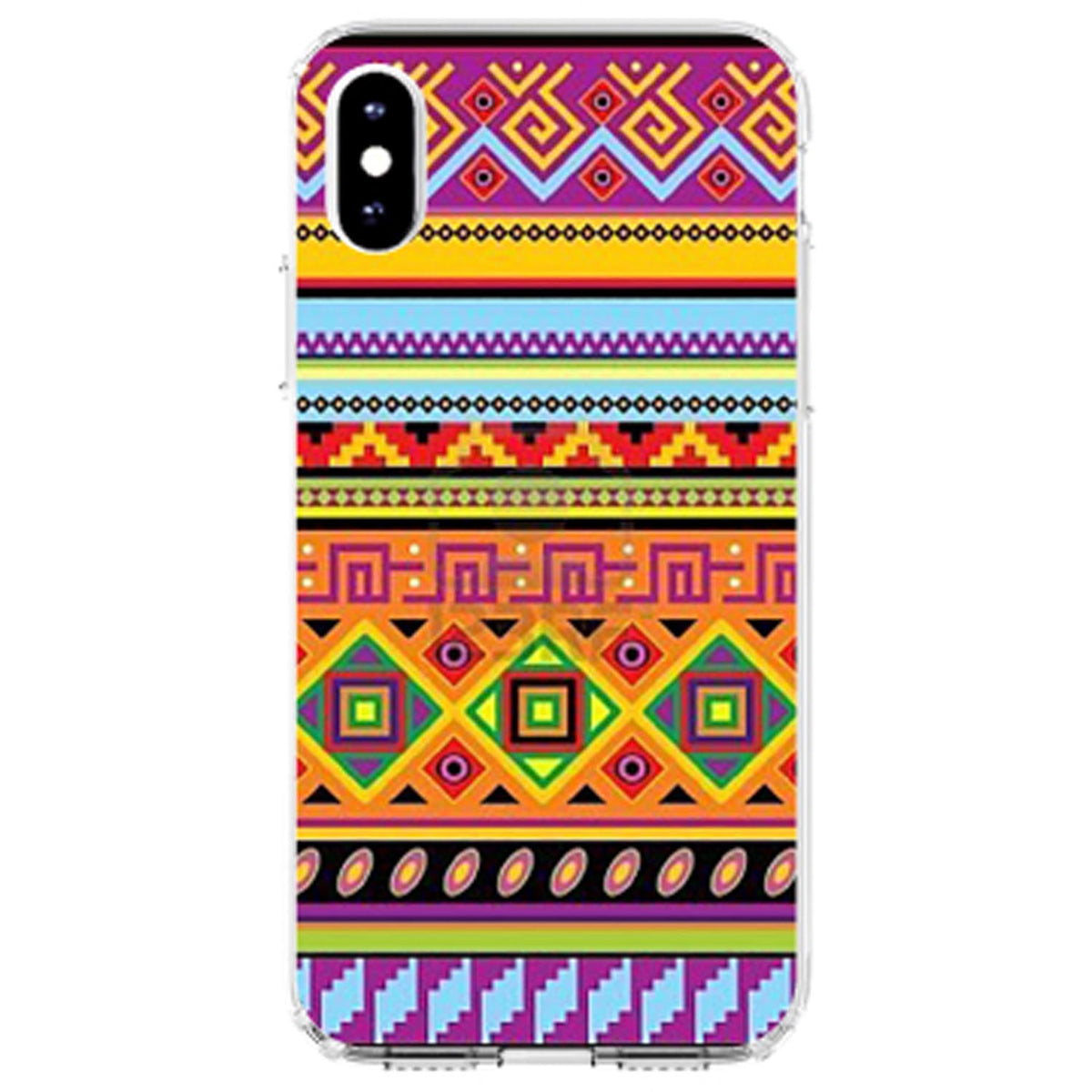 Blue Orange Purple Tribal Print Clear Shockproof iPhone Case, view 4