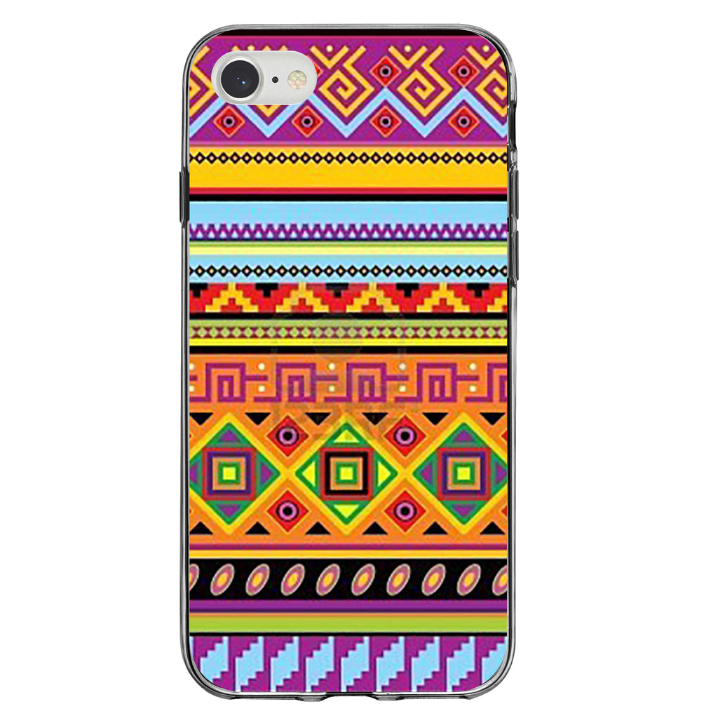 Blue Orange Purple Tribal Print Clear Shockproof iPhone Case, view 5