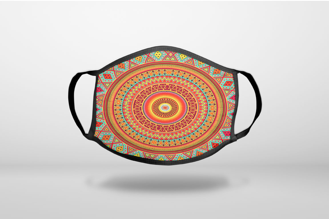 Orange Teal Yellow Tribal Print - 3-Ply Reusable Soft Face Mask Covering, Unisex, Cotton Inner Layer