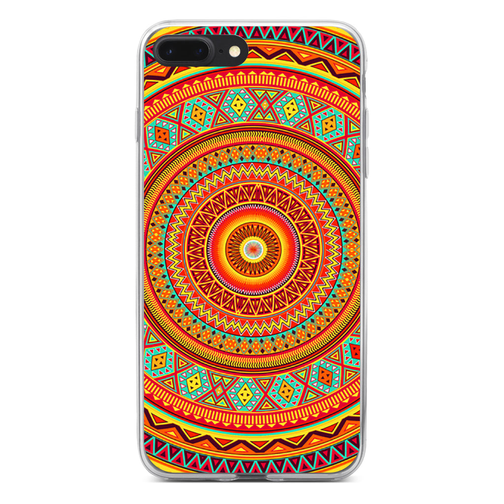 Orange Teal Yellow Tribal Print Clear Shockproof iPhone Case, view 6