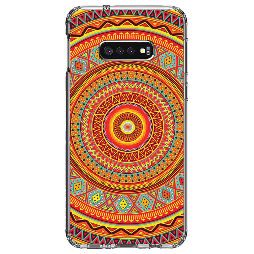 Orange Teal Yellow Tribal Print Clear Shockproof iPhone Case, view 18