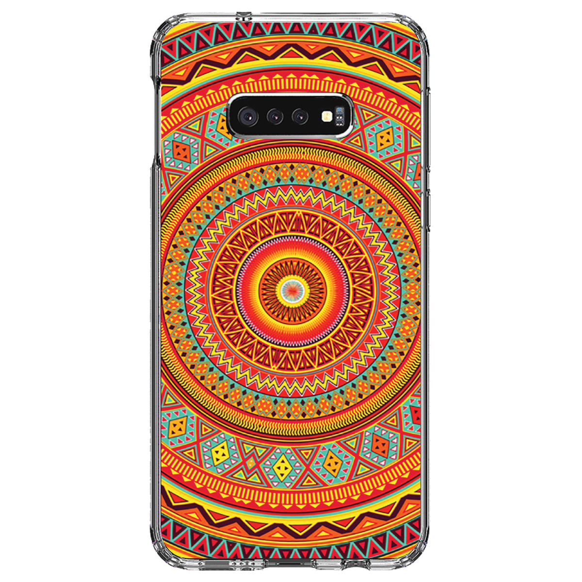Orange Teal Yellow Tribal Print Clear Shockproof iPhone Case, view 18