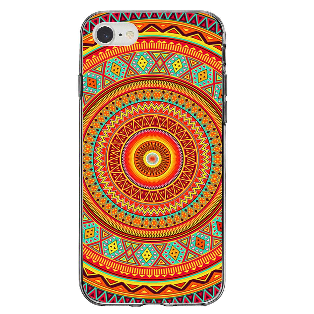 Orange Teal Yellow Tribal Print Clear Shockproof iPhone Case, view 5
