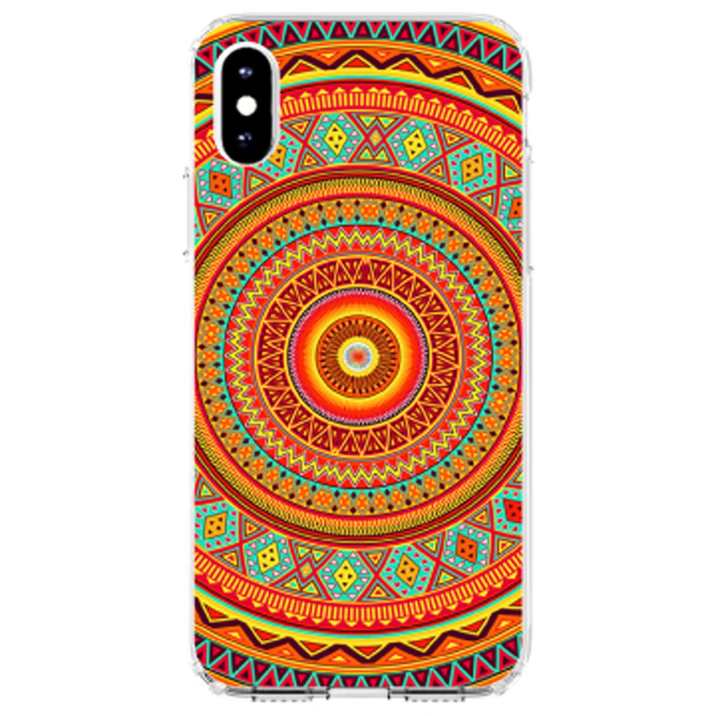 Orange Teal Yellow Tribal Print Clear Shockproof iPhone Case, view 4