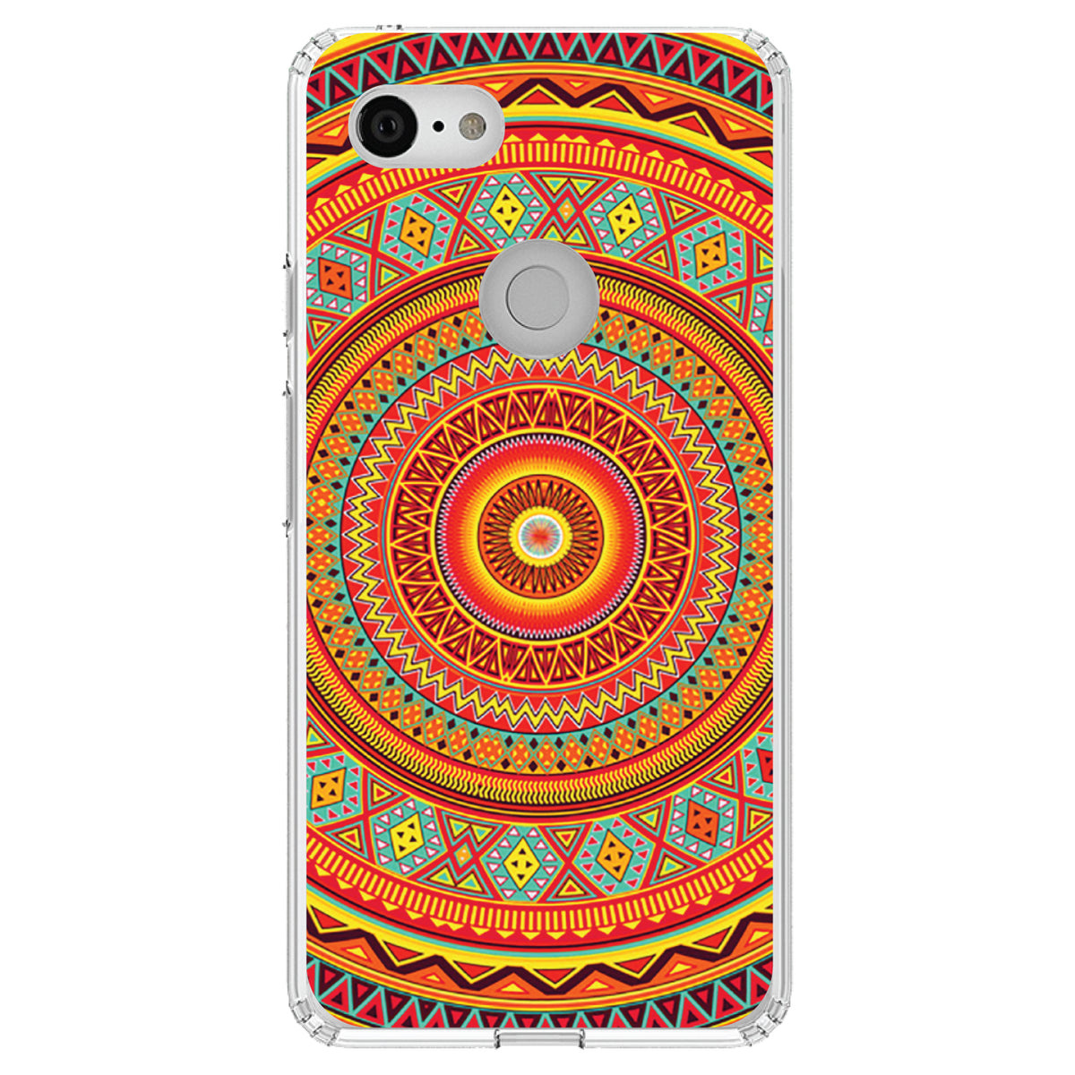 Orange Teal Yellow Tribal Print Clear Shockproof iPhone Case, view 22