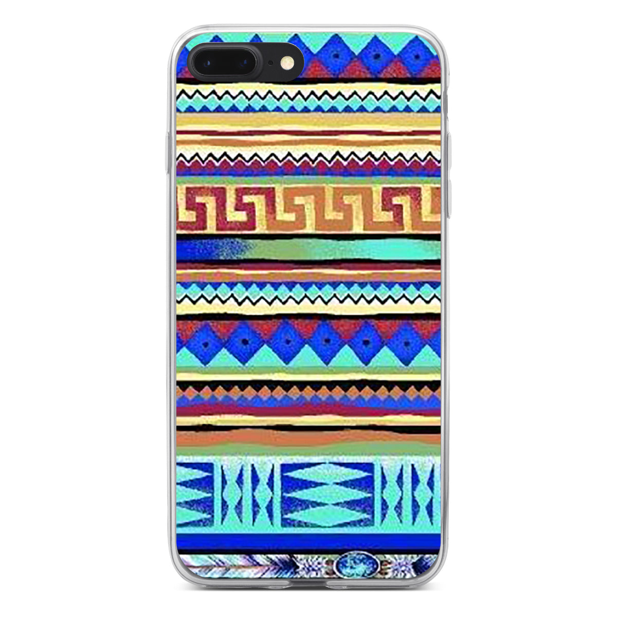 Blue Red Yellow Tribal Print Clear Shockproof iPhone Case, view 6
