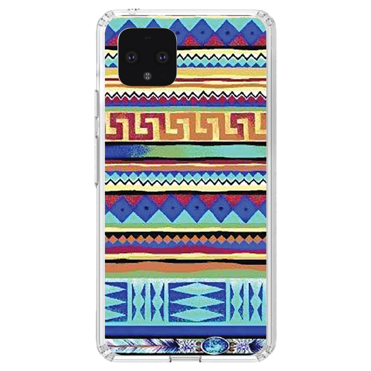 Blue Red Yellow Tribal Print Clear Shockproof iPhone Case, view 23