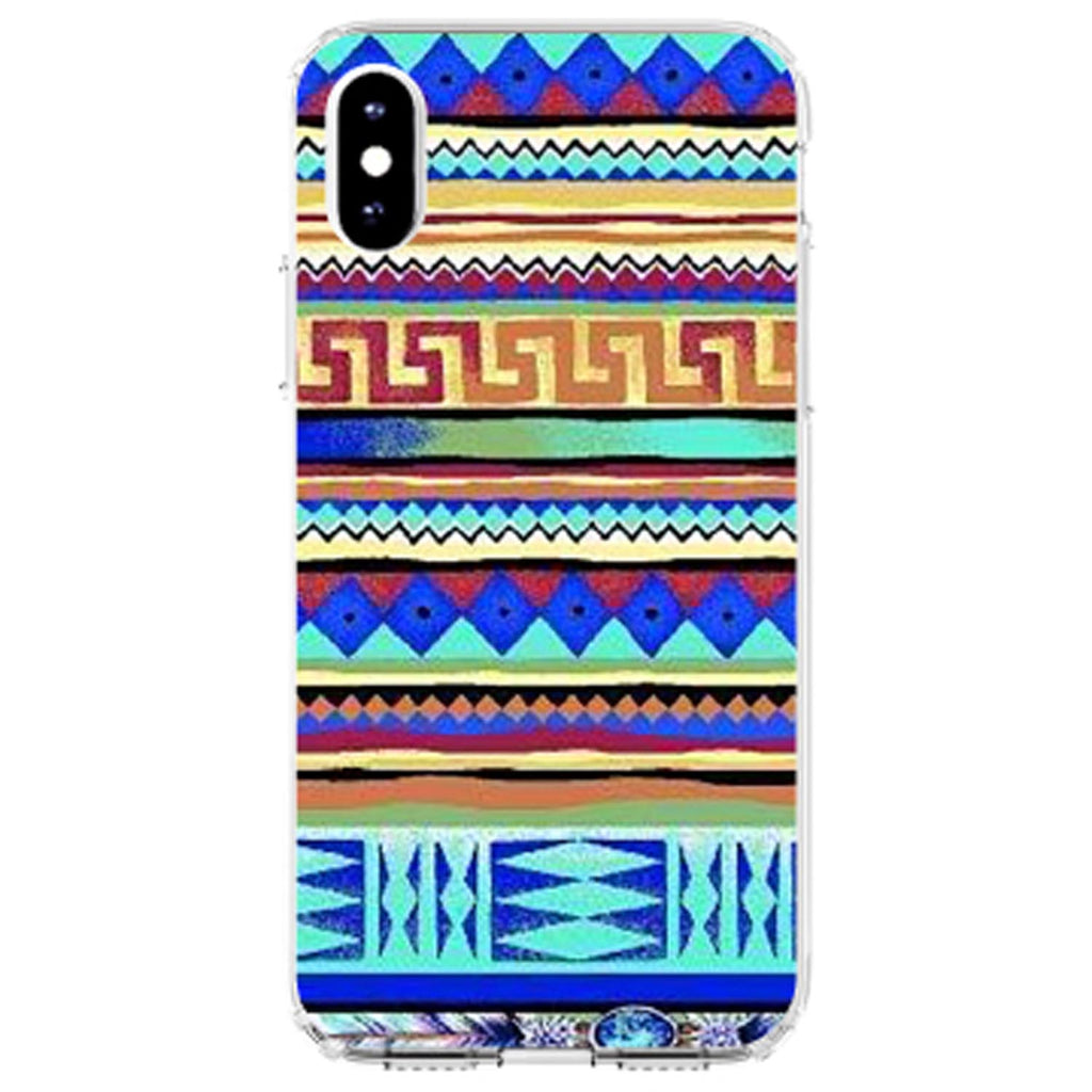 Blue Red Yellow Tribal Print Clear Shockproof iPhone Case, view 2