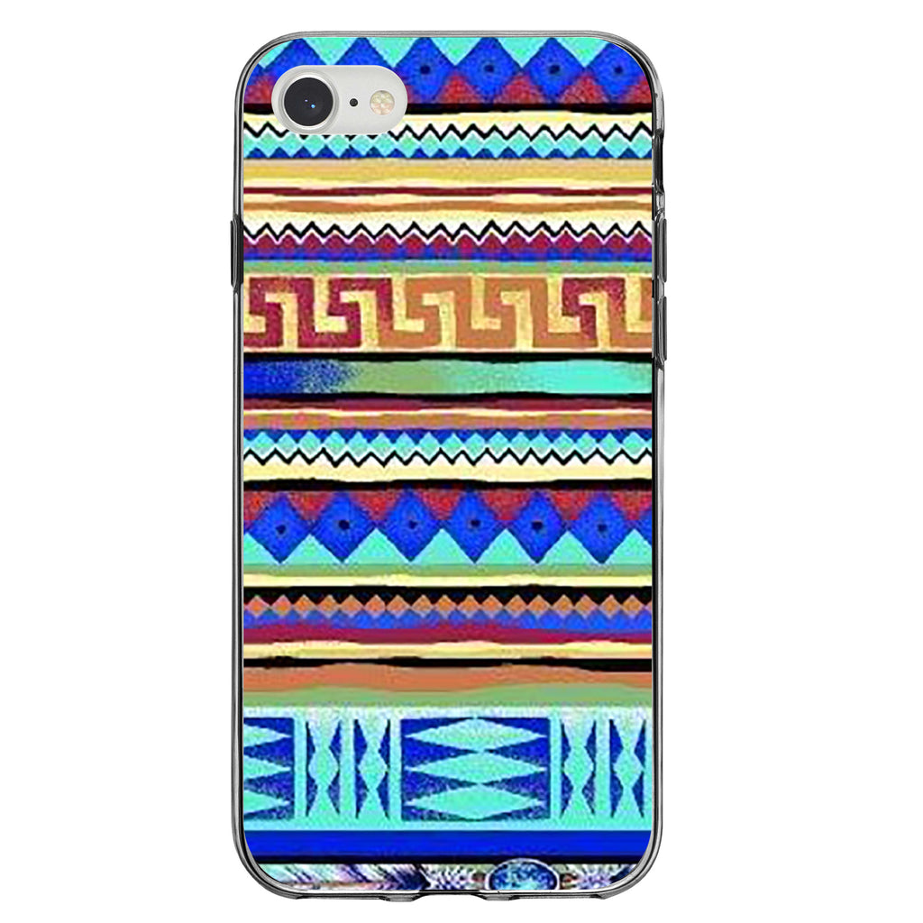 Blue Red Yellow Tribal Print Clear Shockproof iPhone Case, view 5