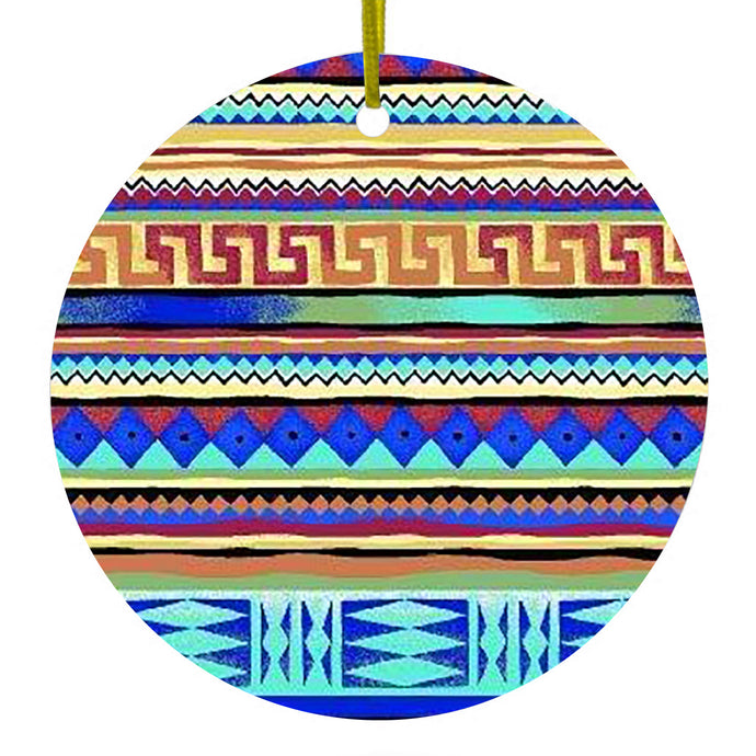 Blue Red Yellow Tribal Print Ceramic Ornament