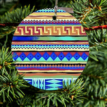 Blue Red Yellow Tribal Print Ceramic Ornament